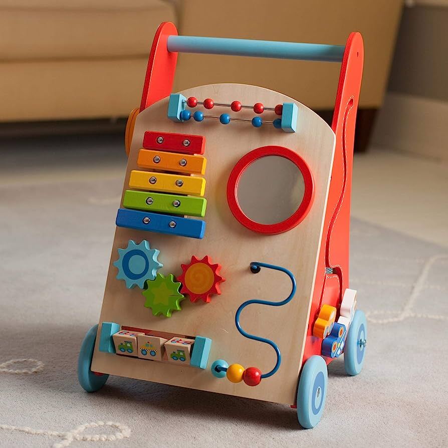 Baby Walker with Busy Board Deluxe by Fat Brain Toys Motor Skills Developmental Toys for Toddlers Baby Toys 18m+ (Bulky Shipping)