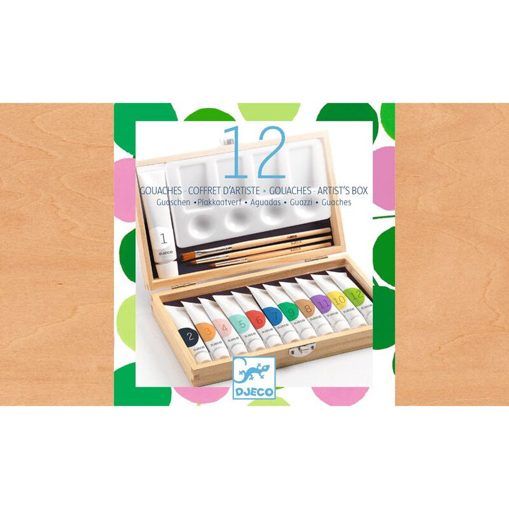 Artist's Paint Box with 12 Gouaches by Djeco Stationary Art and craft for kids Clearance 6yrs+