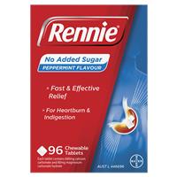 Rennie No Added Sugar Peppermint 96 Tablets