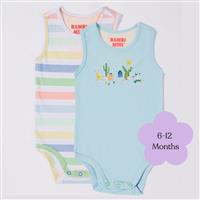 Bambi Mini Co. Supersinglet Bodysuit 6-12 Months Crystal Blue and Stripes 2 Pack - GimmeNow