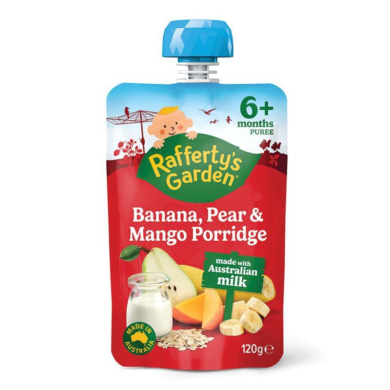 Raffertys Garden Banana Pear & Mango Porridge Baby Food Pouch 6+ Months 120g
