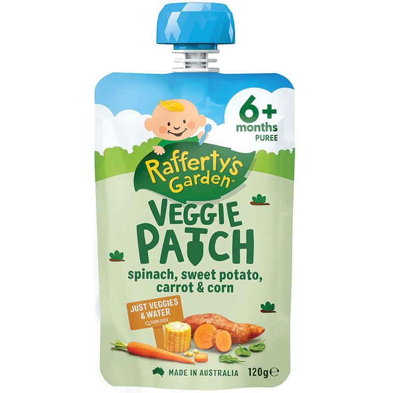 Raffertys Garden Veggie Patch Spinach Sweet Potato Carrot & Corn Baby Food Pouch 6 Months 120g