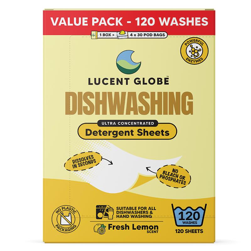 Lucent Globe Dishwashing Detergent Sheets Fresh Lemon 120 Sheets