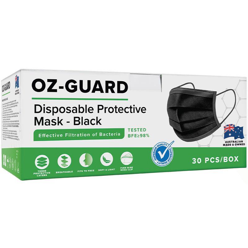 Oz Guard Disposable Black Face Masks 30 Pack - Made In Australia