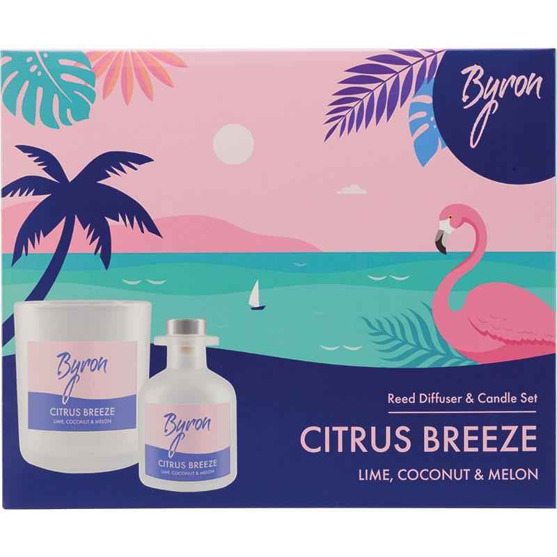 Byron Citrus Breeze Candle 160g & Reed Diffuser 75ml Xmas Gift Set