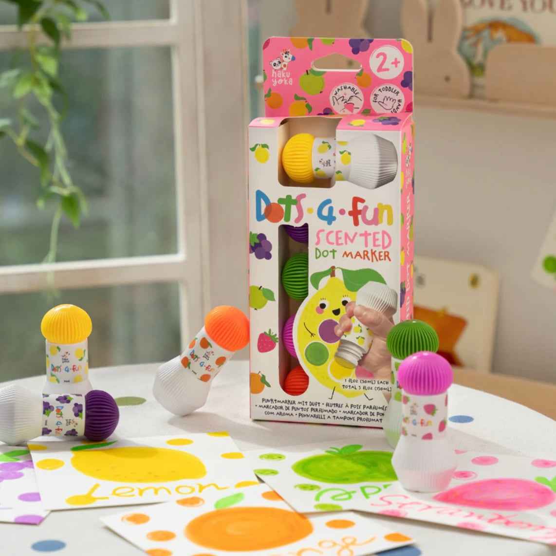 Haku Yoka Dots 4 Fun Scented Dot Markers Rainbow Set of 5 Art and Craft for Kids 2yrs+