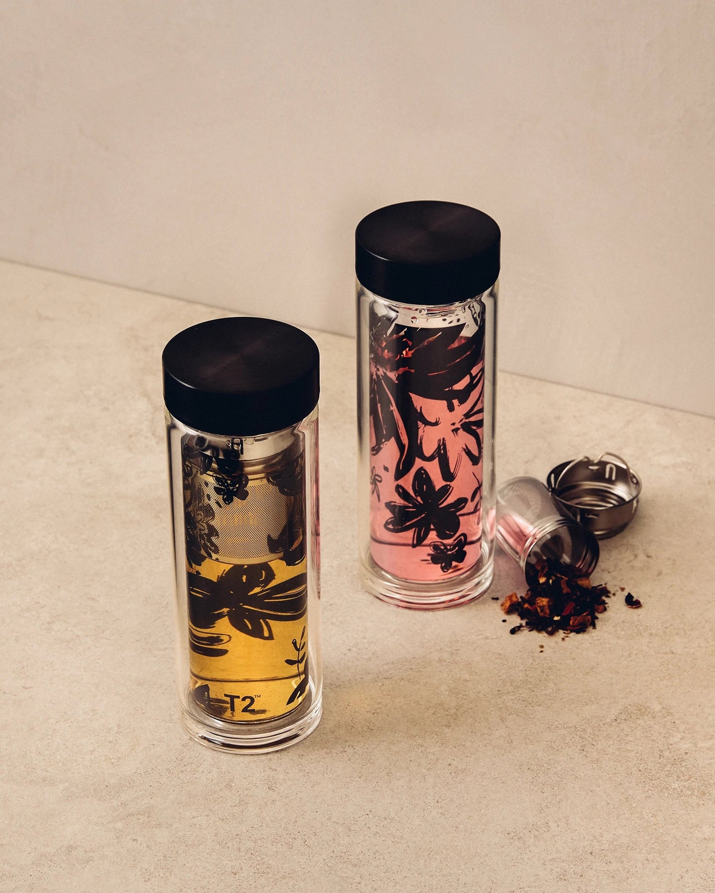 T2 Boxed Double Walled Glass Flask Floral Pop