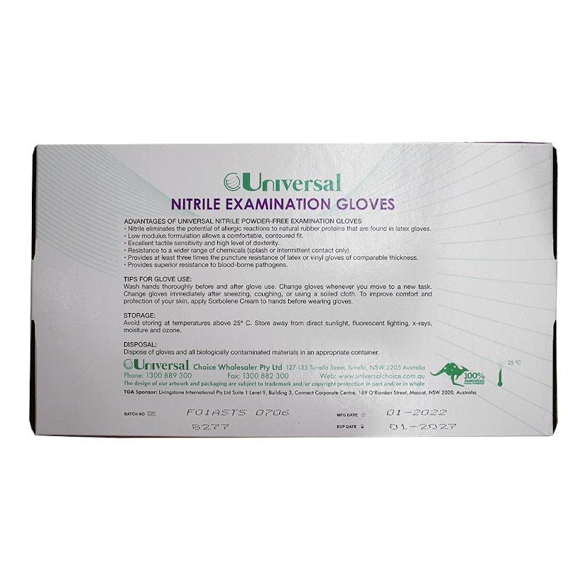 Universal Nitrile Examination Gloves ASTM Powder Free Small 100 Pieces/Box