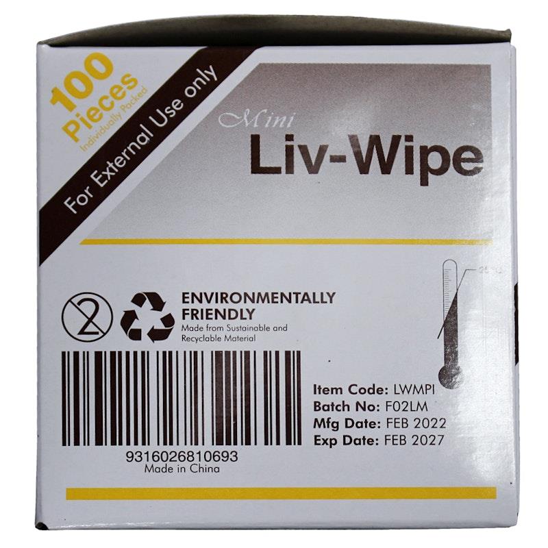 Liv-Wipe Mini 10% Povidone Iodine Wipes 55 x 50mm 100 Pieces/Box