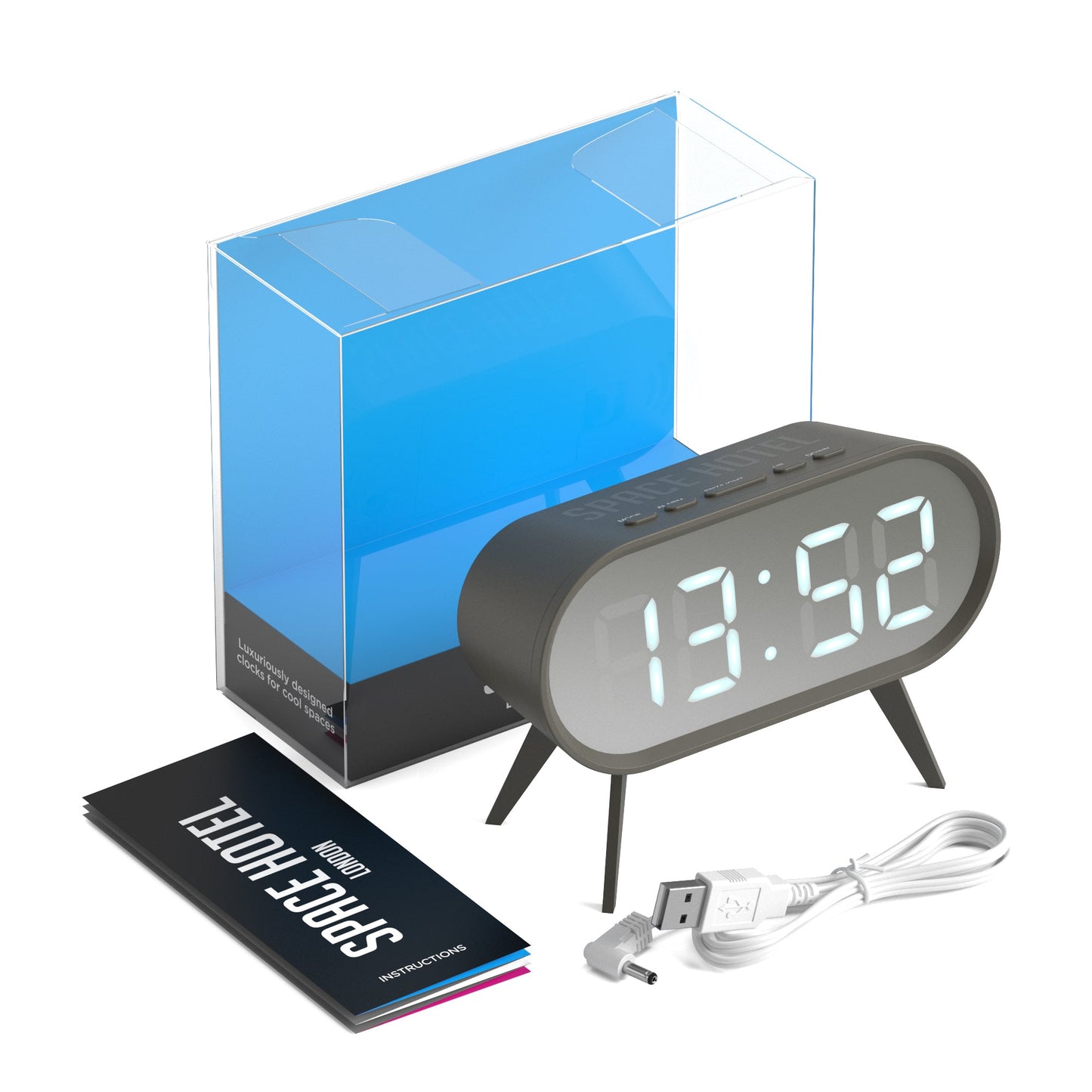 Space Hotel Cyborg Led Alarm Clock Grey