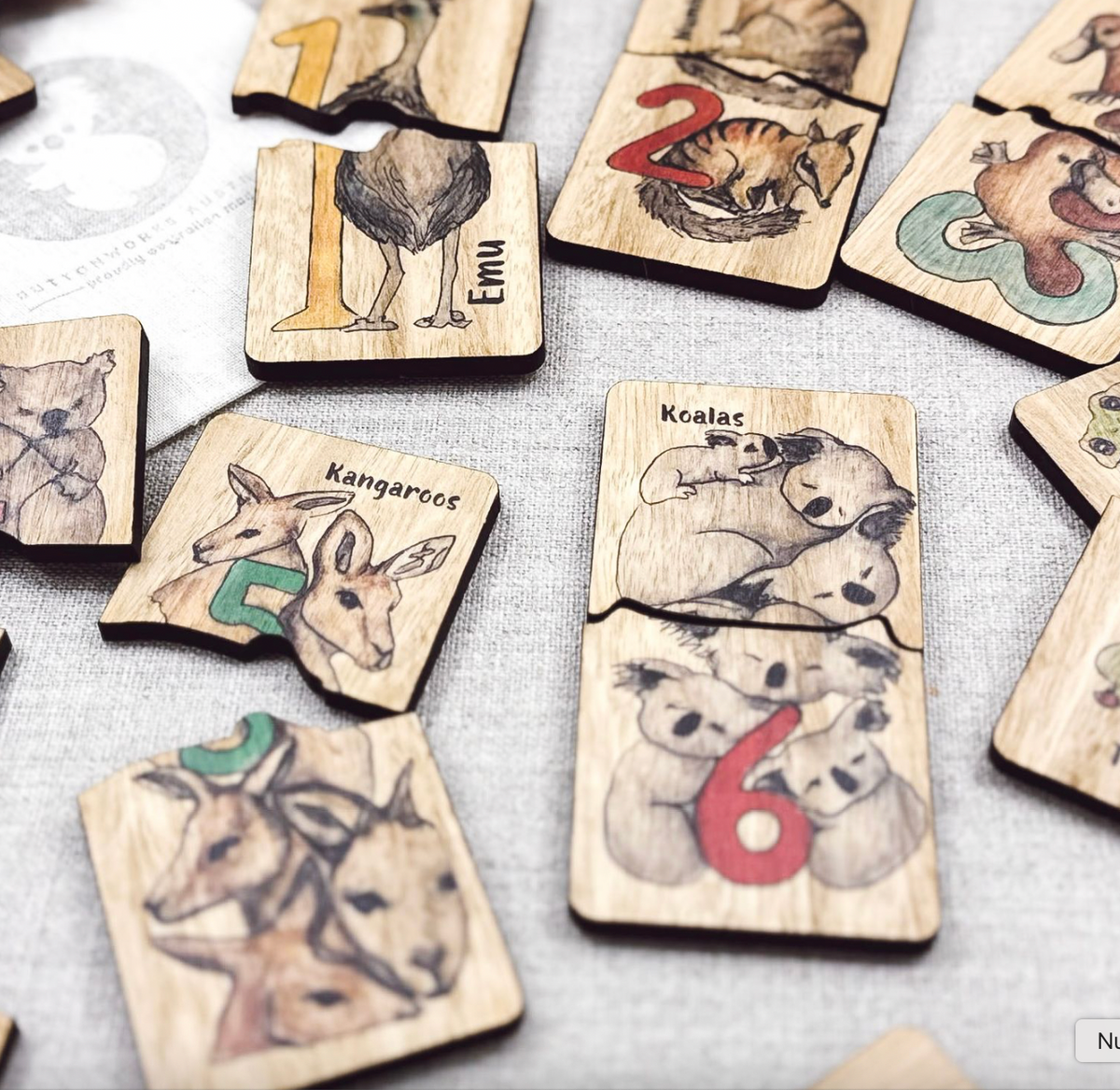 Australian Animal Numbers Game 1-10 Matching Puzzle by Buttonworks Early Maths Wooden Puzzle Australian Theme 3yrs+