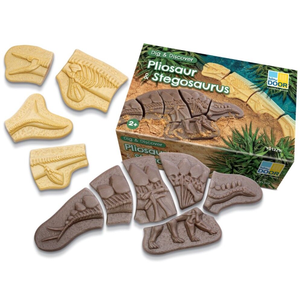 Yellow Door Dig and Discover Pliosaur and Stegosaurus Dinosaur Toys Playdough Sand Toys Sensory Toys 2yrs+