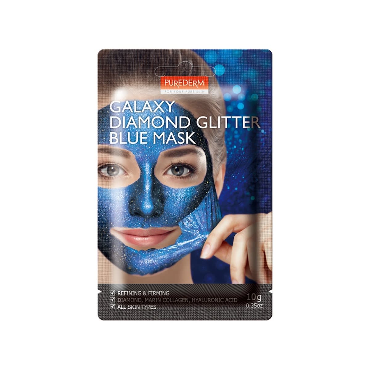 Purederm Galaxy Diamond Glitter Blue Mask 10g - Diamond, Marine Collagen & Hyaluronic Acid