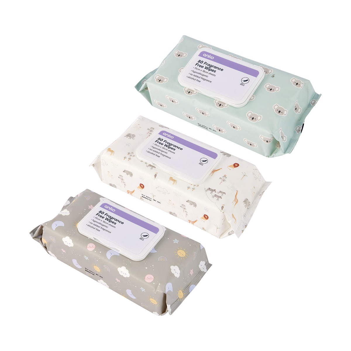 80 Pack Fragrance Free Wipes - Assorted