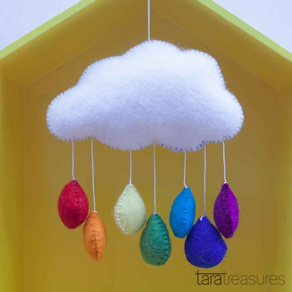 Tara Treasures Small Felt Cloud Baby Nursery Mobile with Rainbow Droplets Baby Gifts Idea 0m+