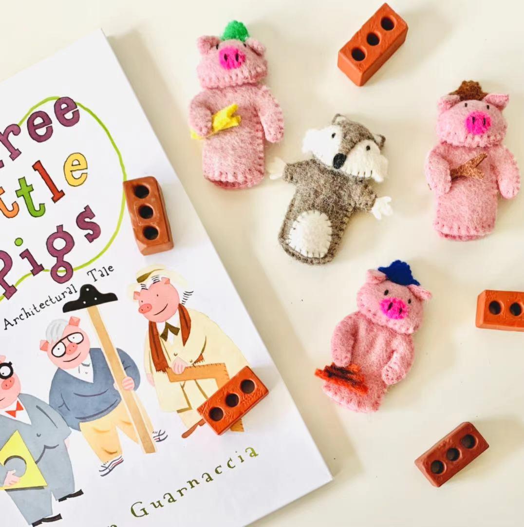 Tara Treasures Felt Three Little Pigs Finger Puppet Set of 4 Pretend & Imaginative Play Toys Best Seller 3yrs+