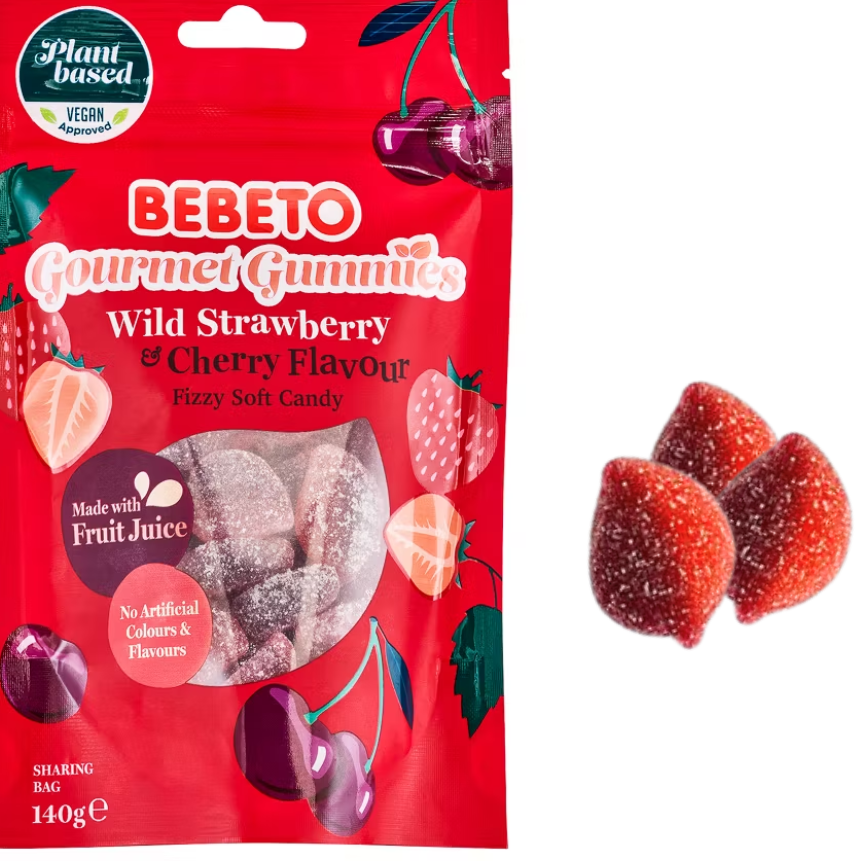 Bebeto Gourmet Gummies Wild Strawberry & Cherry 140g (vegan)