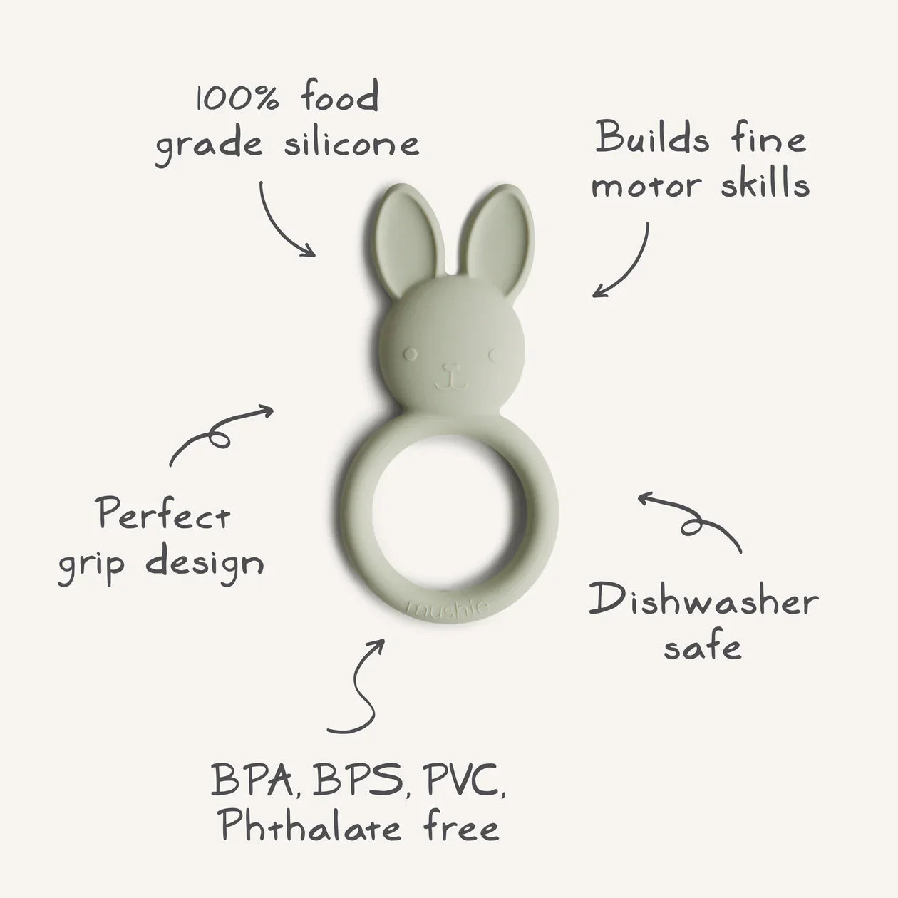 Mushie Bunny Rabbit Teething Ring Silicone Baby Teether Baby Toys Baby Gifts 3m+