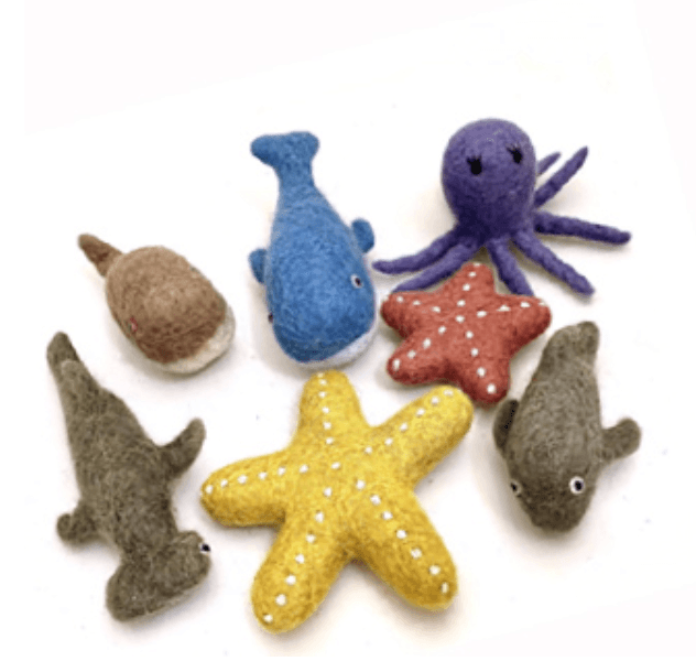 Papoose Felt Sea Animal Set 7 Piece Pretend & Imaginative Play Ocean Toys Felt Animals 3yrs+