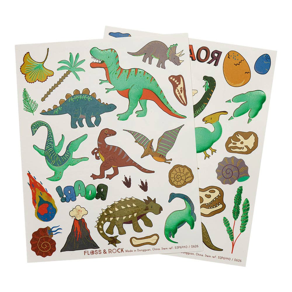 Floss & Rock Temporary Tattoos Dinosaurs 2 Sheets over 40 tattoos Art and craft for kid Dinosaur Theme 3yrs+