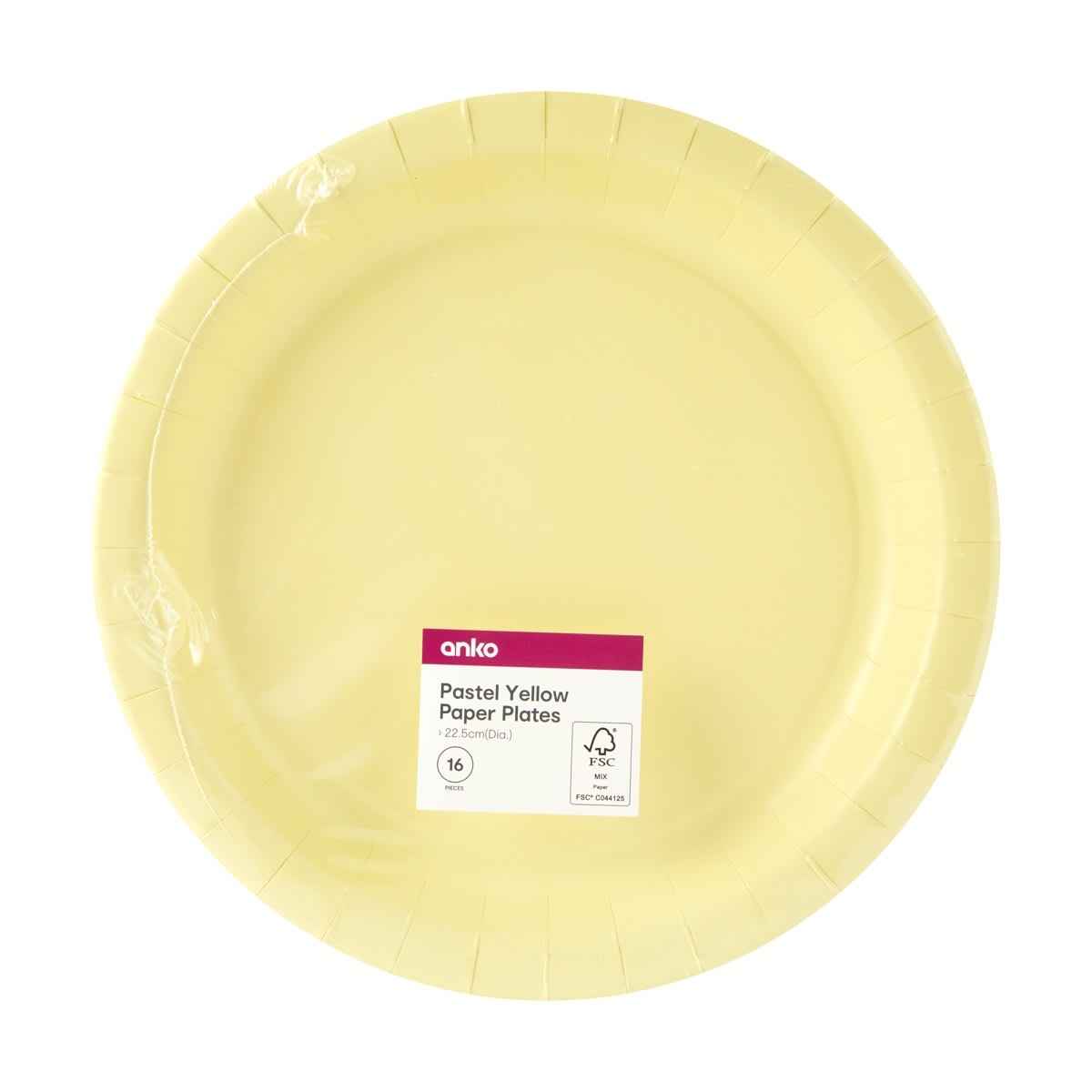 16 Piece Pastel Yellow Paper Plates