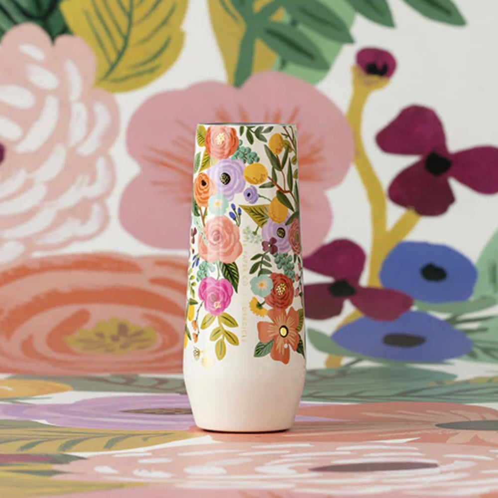 Corkcicle Stemless Flute - 207ml Rifle Paper - Garden Party Cream