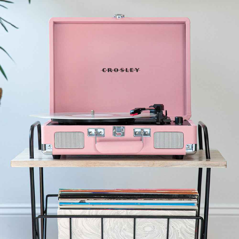 Crosley Cruiser Bluetooth Portable Turntable - Blush Pink + Bundled Majority D40X Bluetooth Speakers