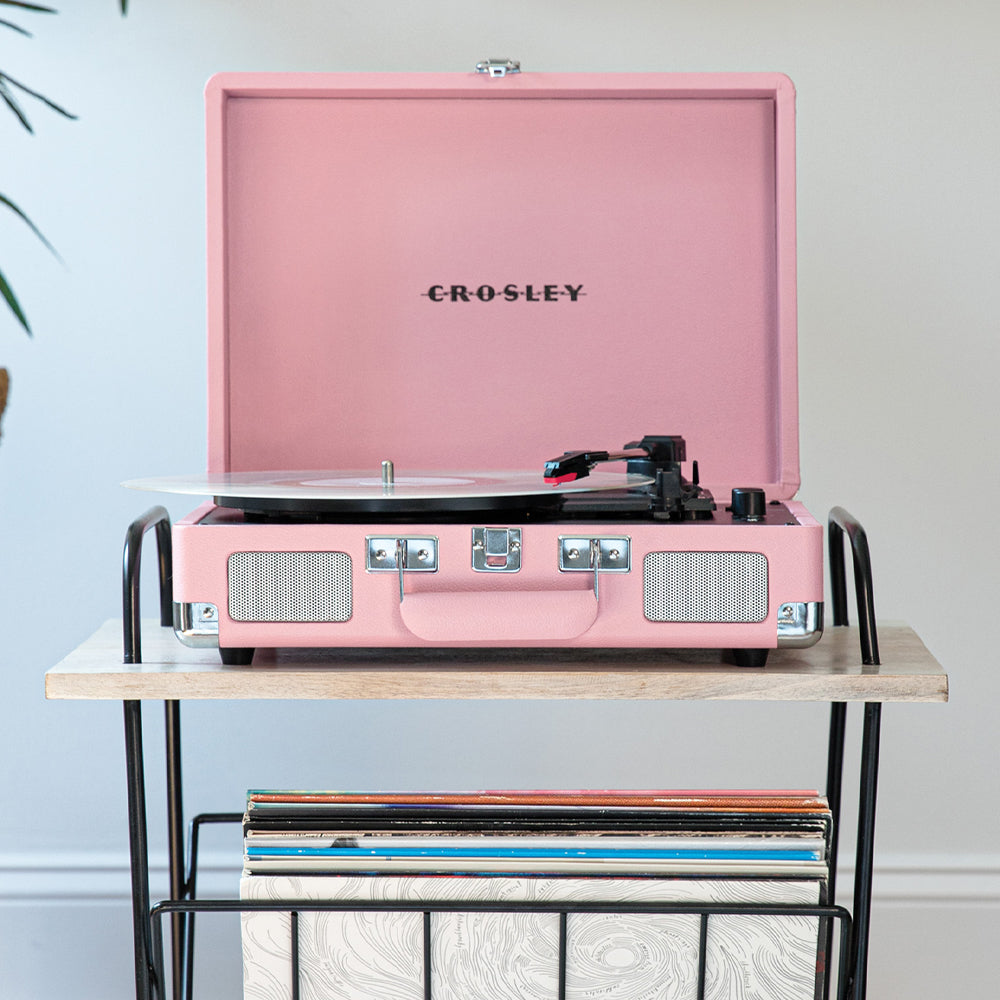 Cruiser Bluetooth Portable Turntable - Blush Pink + Bundled Record Storage Display Stand