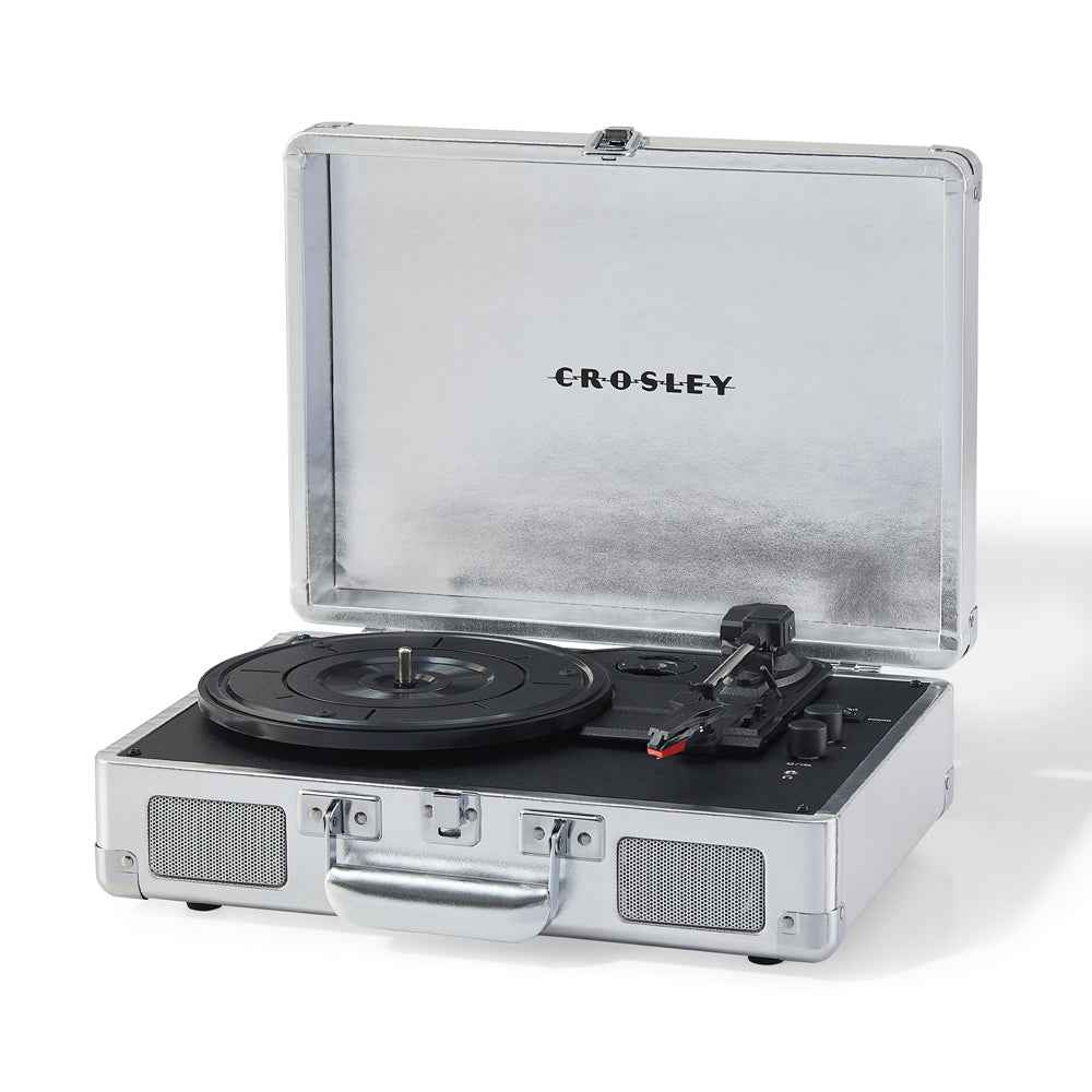 Crosley Cruiser Bluetooth Portable Turntable - Silver + Bundled Majority D40X Bluetooth Speakers