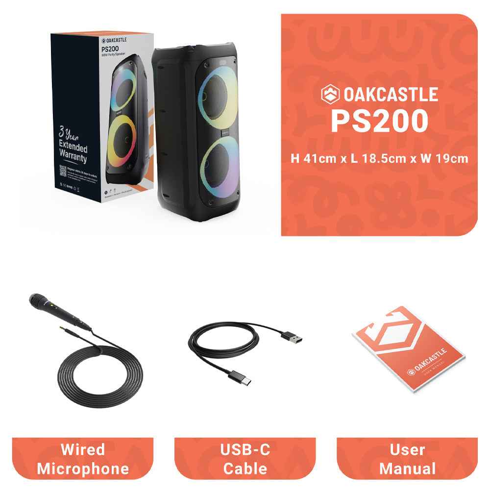 Majority PS200 - Party Speaker 100w Bluetooth Karaoke-DJ-Party-PA System - Black