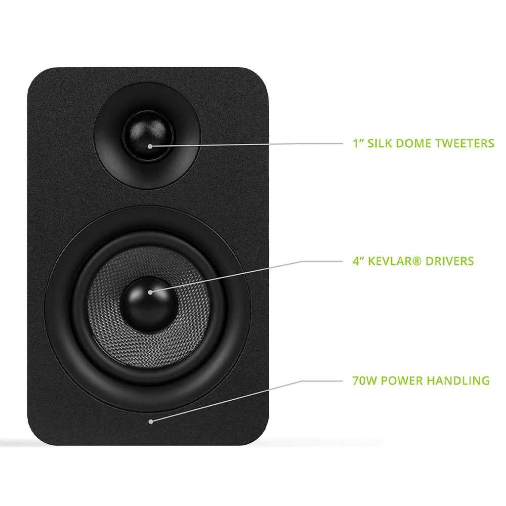 Kanto YU Passive 4" Speakers with 1" Silk Dome Tweeter and 4" Kevlar Woofer - Black, Pair