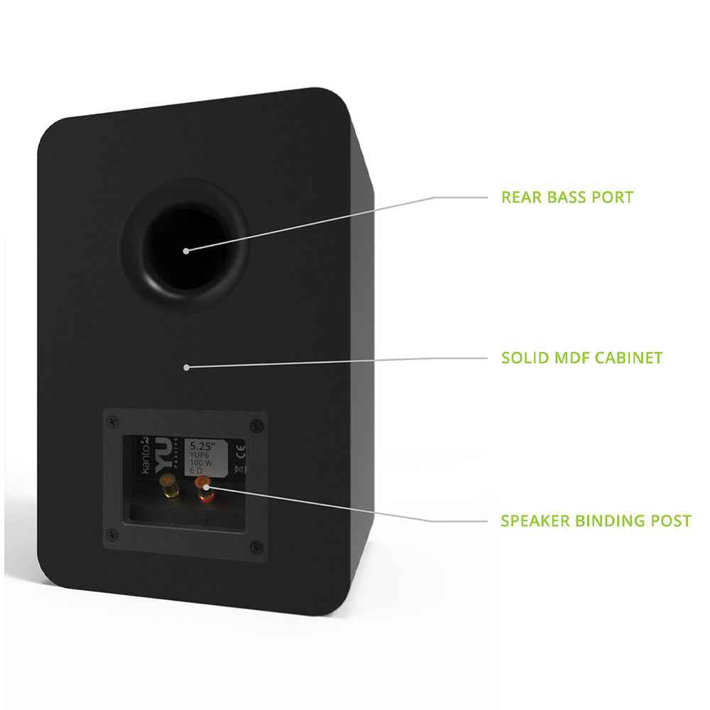 Kanto YU Passive 5.25" Speakers with 1" Silk Dome Tweeter and 5.25" Kevlar Woofer - Black, Pair