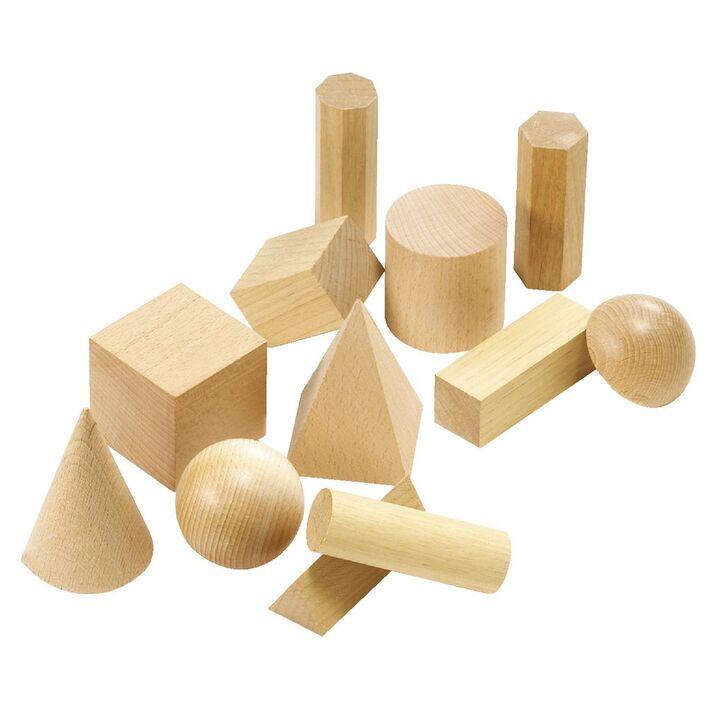 Wooden Geometric Solids 12pcs by Learning Can Be Fun Early Math STEM Cognitive Developmental Toys for Toddlers 3yrs+
