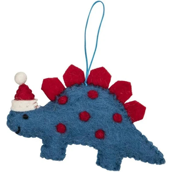 Pashom Christmas Tree Decor - Felt Blue Dinosaur Stegosaurus with Hat Dinosaur toy Pretend & Imaginative Play Toys Dinosaur and Dragon Theme Christmas Range 3yrs+