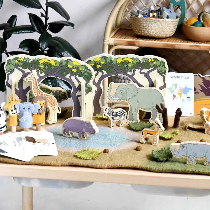 Tara Treasures Large Felt Safari Play Mat Playscape 80cm Pretend & Imaginative Play Toys Best Seller 3yrs+