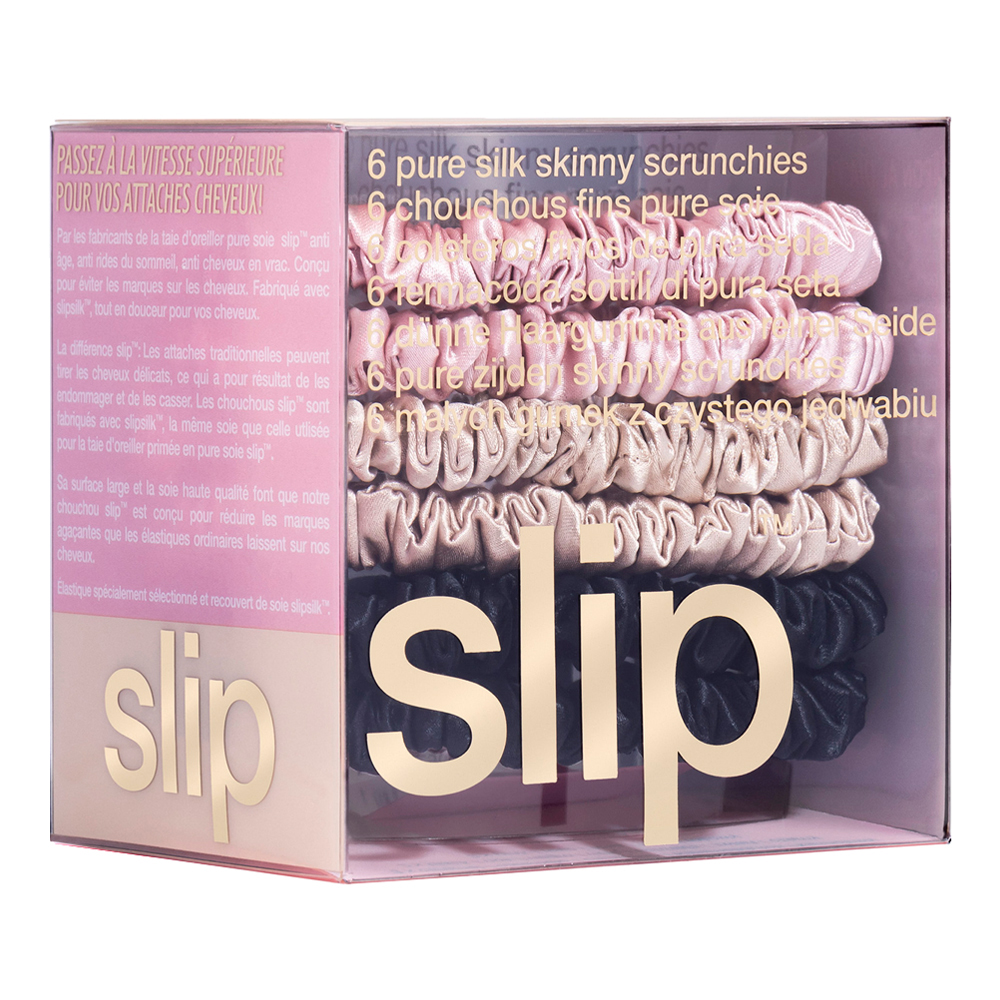 6 x Pure Silk Skinny Scrunchies Set - Multi