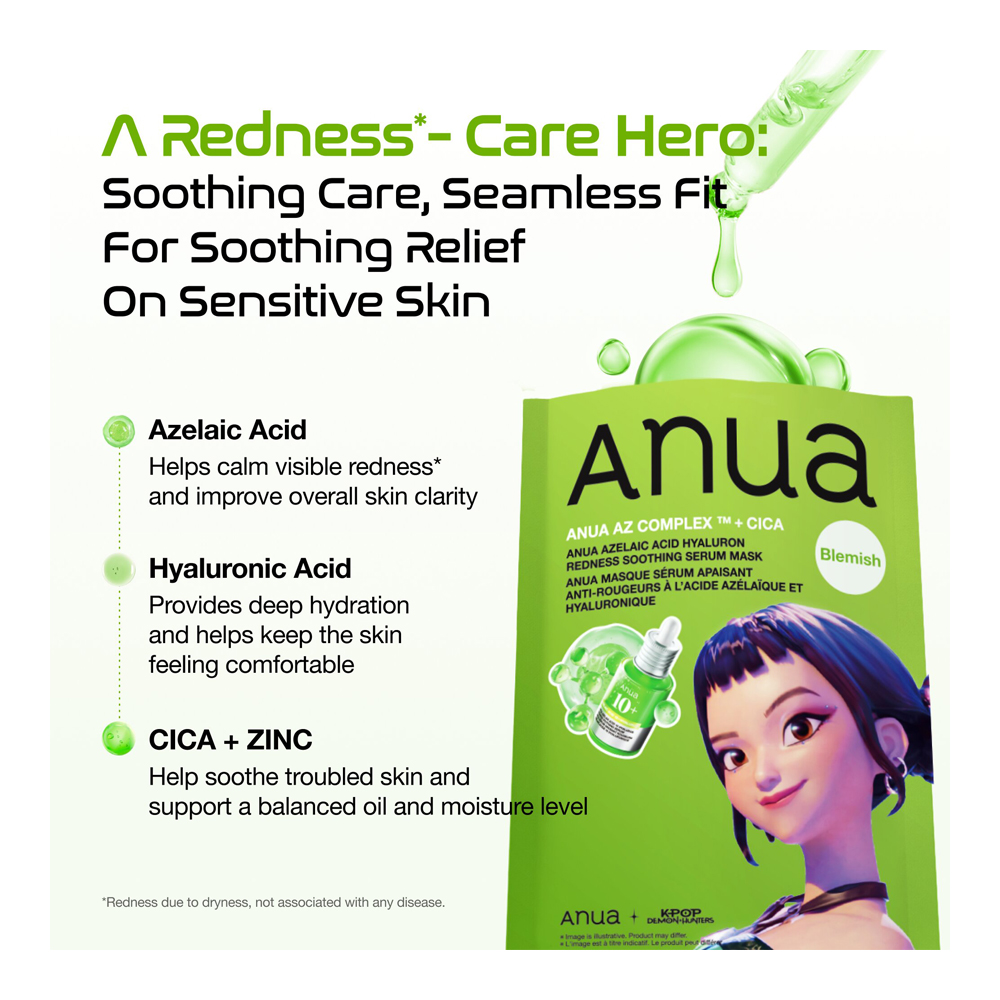 K-POP Demon Hunters X Anua Azelic Acid Hyaluron Redness Soothing Serum Mask - 10 PCs