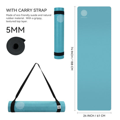 Mandala Yoga Mat Premium Bundle, Includes Yoga Mat 188cm H x 61cm W, Yoga Strap & Steel Hydration Bottle - Teal