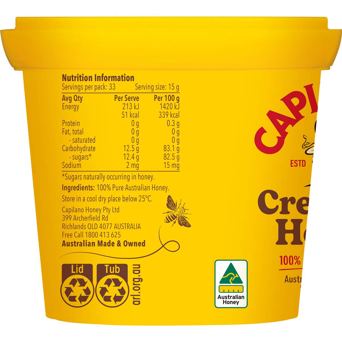 Capilano 100% Pure Australian Creamed Honey Tub 500g