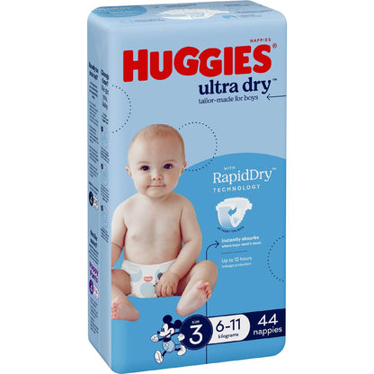 Huggies Ultra Dry Nappies Boys Size 3 (6-11kg) 44 Pack