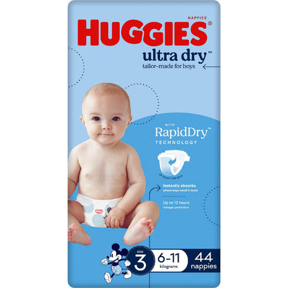 Huggies Ultra Dry Nappies Boys Size 3 (6-11kg) 44 Pack