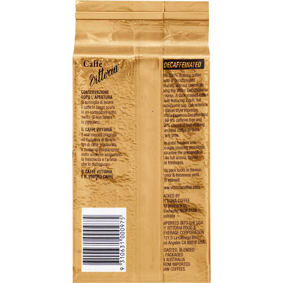 Vittoria Decaffeinated Ground Coffee Espresso 200g