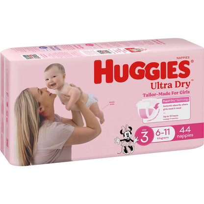 Huggies Ultra Dry Nappies Girls Size 3 (6-11kg) 44 Pack