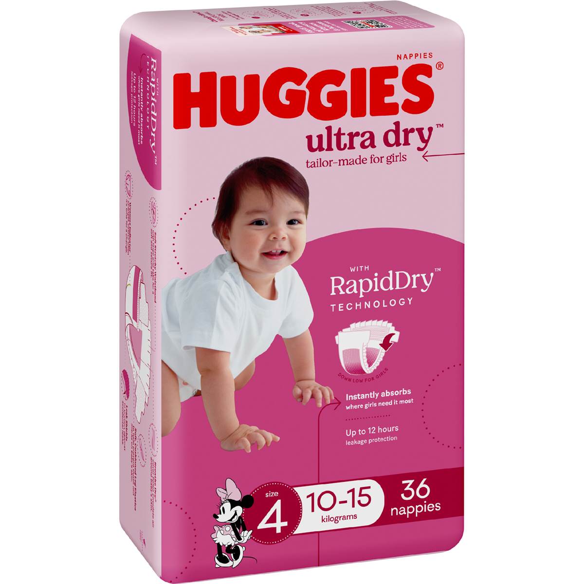 Huggies Ultra Dry Nappies Girls Size 4 (10-15kg) 36 Pack