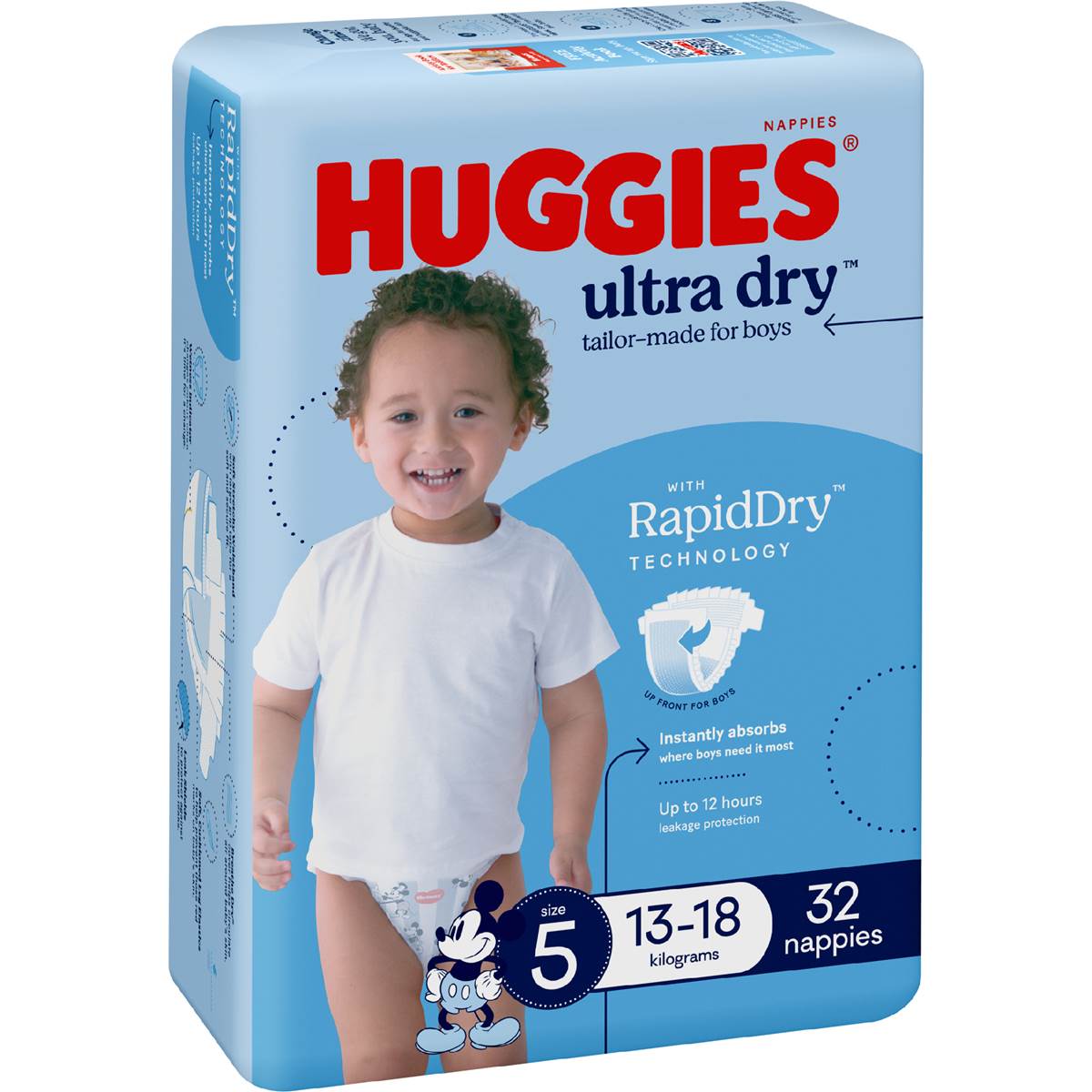 Huggies Ultra Dry Nappies Boys Size 5 (13-18kg) 32 Pack
