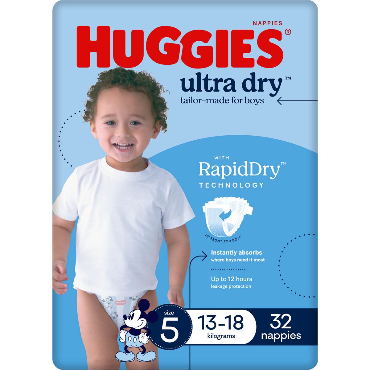 Huggies Ultra Dry Nappies Boys Size 5 (13-18kg) 32 Pack