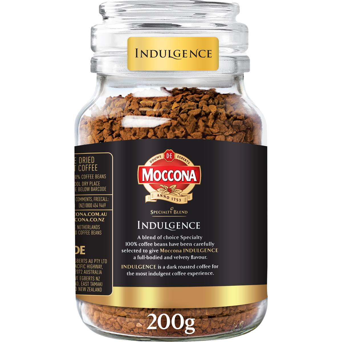 Moccona Freeze Dried Instant Coffee Specialty Blend Indulgence 200g