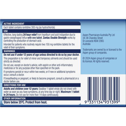 Zantac Double Strength Ranitidine 300mg Tablets 7 pack