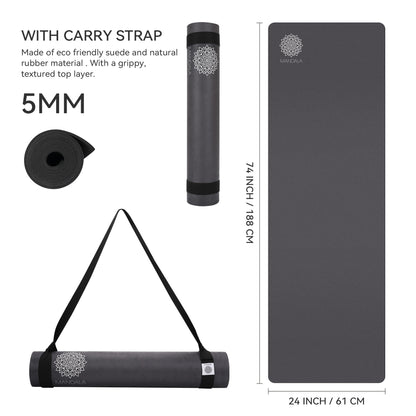 Mandala Yoga Mat Premium Bundle, Includes Yoga Mat 188cm H x 61cm W, Yoga Strap & Steel Hydration Bottle - Black
