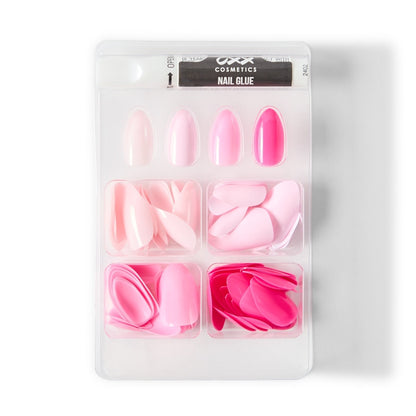 OXX Cosmetics 100 Pack Artificial Nails with Adhesive - Almond Shape, Pink